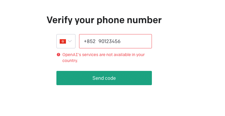 ChatGPT showing unavailability message when users try to use Hong Kong phone number to create account
