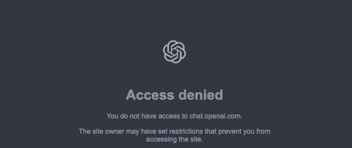 ChatGPT showing access denied message to users in Hong Kong